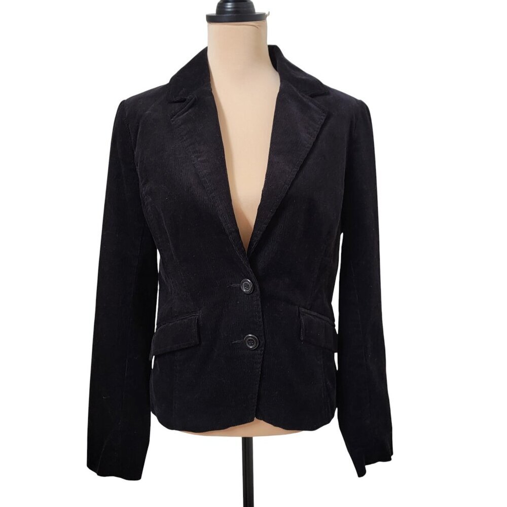 H&M Size 12 Black Velvet Corduroy Double Button Blazer, Exc. Used Condition